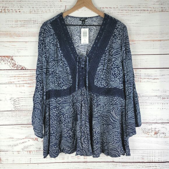 Torrid Navy Animal Print Crinkle Gauze Babydoll Top Size 2 2X 18-20 NWT - Picture 1 of 9